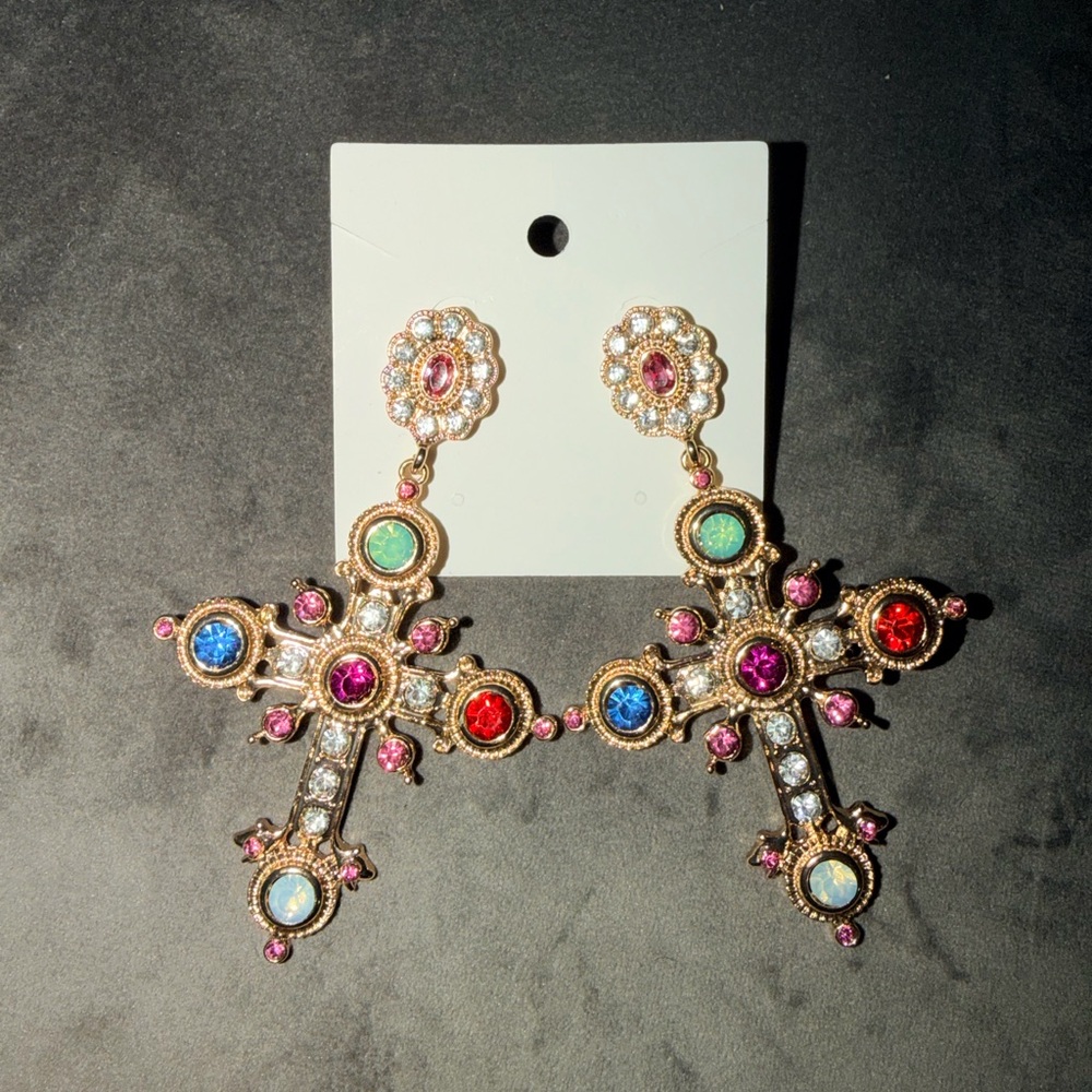 Elegant Multicolor Cross Drop Earrings